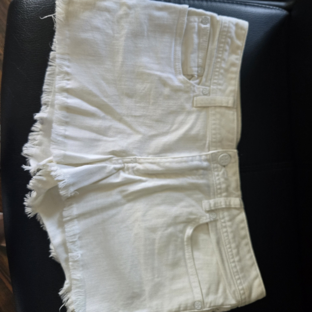Tory Burch White Jean Shorts with Distressed Hem